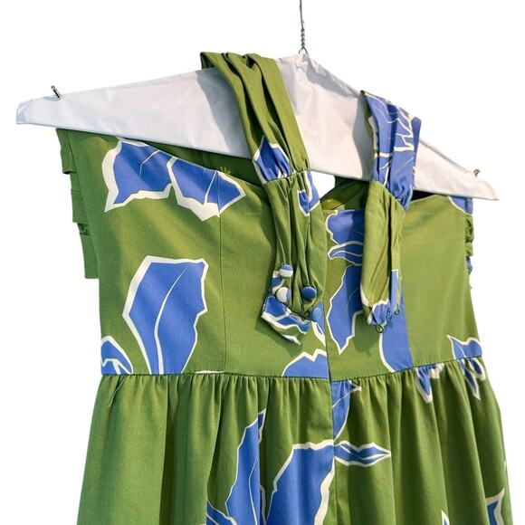 Hutch Joslin Green Blue Floral Halter Maxi Dress Size 4 - Picture 10 of 12